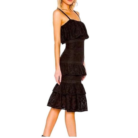 Lovers + Friends Hailey Tiered Crochet Eyelet Midi Dress Black Size S NWT - Picture 2 of 12